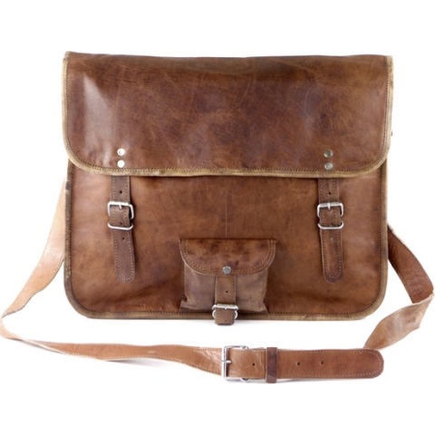 Satcheltas 17 inch “Toledo” - Laptoptas – Cognac Bruin Echt Leer Businesstas