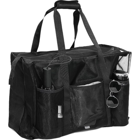 Strandtas XXL voor het hele gezin, mesh strandtas, groot met ritssluiting, strandtas, zandspeelgoed, waterdicht, opvouwbaar, voor dames en heren, badtas voor zomer, strand, vakantie, reizen,