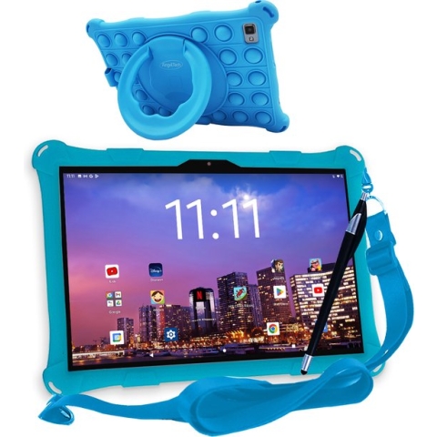 AngelTech Kindertablet XL PRO II – Snelste Kindertablet Op De Markt – 10 inch – Vanaf 3 Jaar - 4GB RAM – 64 + 128GB Opslag – Perfect voor School – 100%Kidsproof – Ouderlijk Toezicht – Ook Voor Volwassen – 360° Fidgy Beschermhoes – Blauw of Roze