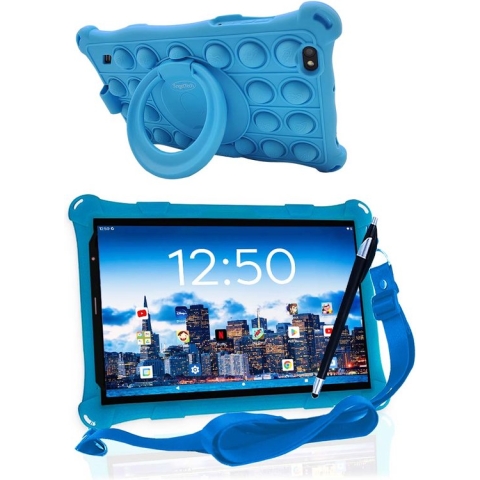 AngelTech Kindertablet PRO MAX - Snelste 8 Inch Kindertablet Op De Markt - Vanaf 3 Jaar - 4GB RAM - 64 + 64 GB Opslag - Perfect Voor School - Ouderlijk Toezicht - Ook Voor Volwassenen - 360° Fidgy Beschermhoes - Blauw of Roze
