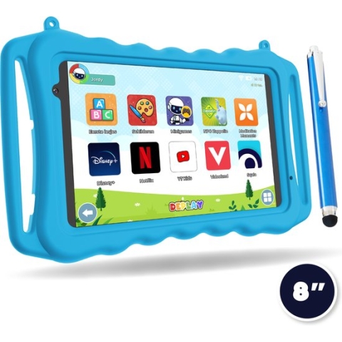 DEPLAY Kids Tablet SMART - Kindertablet - Ouder Control App - 5000 Mah Batterij - Touchscreen Pen & Beschermhoes – Blauw - Android 13 - 8 Inch