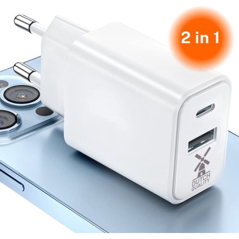 Dutch Quality® - USB C Adapter oplader USB stekker - Telefoon oplader - Snellader - USB A & USB C - Geschikt voor Apple iphone - Geschikt voor Samsung Android - universeel