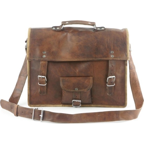 Laptoptas 15,6 inch “Lobo” - Messengertas - Bruin Echt Leer Businesstas - ECHTE LEDER - Unisex Vintage Design - Boekentas - Handgemaakt -  A4 formaat