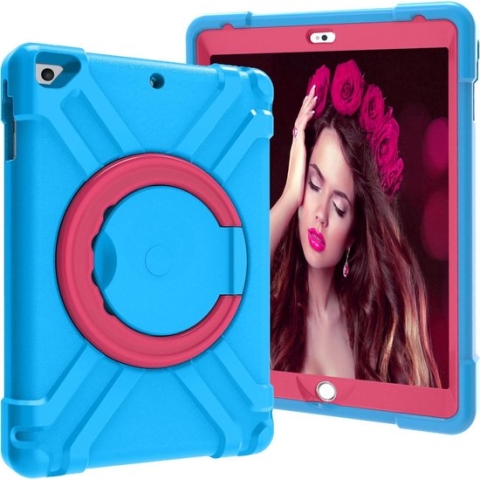 iPad 9.7 (2017/2018) hoes - Rotating Heavy Duty Stand Case - Blauw/Magenta