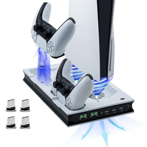 Playstation 5 Multifunctionele Station - Snel Opladen van Dualsense Controllers - LED Indicator - Verbeterde Koeling - Eenvoudige Installatie - USB Aansluitingen - PS5 Digital & Disc Editie - Wit - Levering Sneller dan Aangegeven!