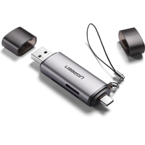 Ugreen Kaartlezer 2 in 1 USB C OTG card reader - 5Gbps overdrachtsnelheid - Plug & Play - Tegelijktertijd toegang tot SD & TF