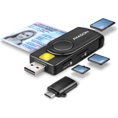 AXAGON CRE-SMP2A USB Smart card & SD/microSD/SIM card PocketReader