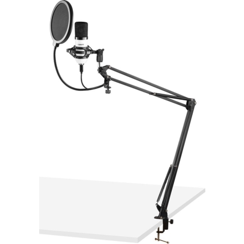 USB microfoon voor pc - USB Studio microfoon met standaard - Vonyx CMS300W - Condensator - incl ruisfilter - Wit