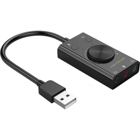 TERRATEC Aureon 5.1 USB - Compacte 5.1 USB Geluidskaart MAC & PC - 2 x Hoofdtelefoon en 1 x Microfoon - mute en volumeregeling - zwart