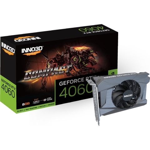 Inno3D GeForce RTX 4060 Compact, GeForce RTX 4060, 8 GB, GDDR6, 128 Bit, 7680 x 4320 Pixels, PCI Express x8 4.0