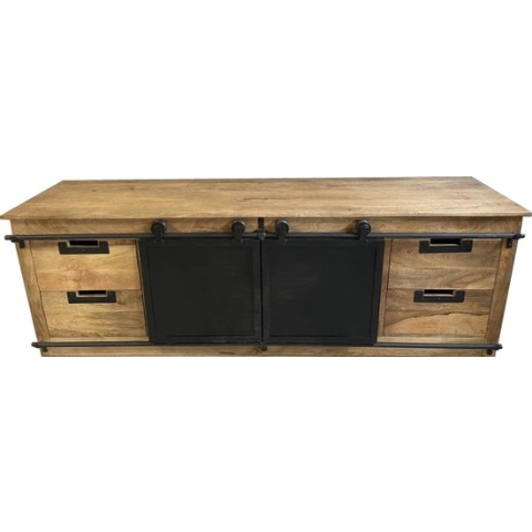 TV Meubel Industrieel - TV Meubel Zwart - Industrieel - TV Meubel Mangohout - 180 cm breed