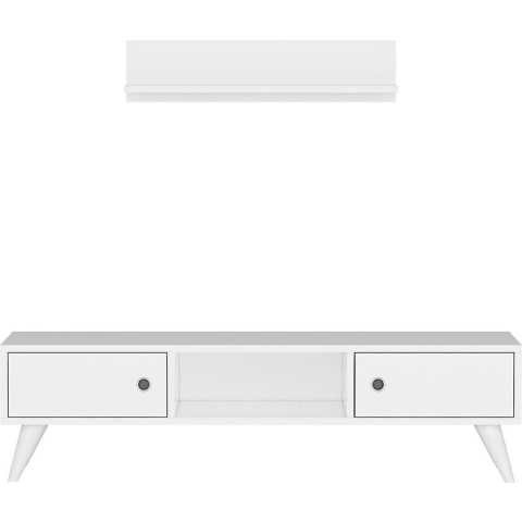 TV Meubel Missie - Met Plank - 130x40x35 cm - Wit - Spaanplaat en Kunststof - Modern Design