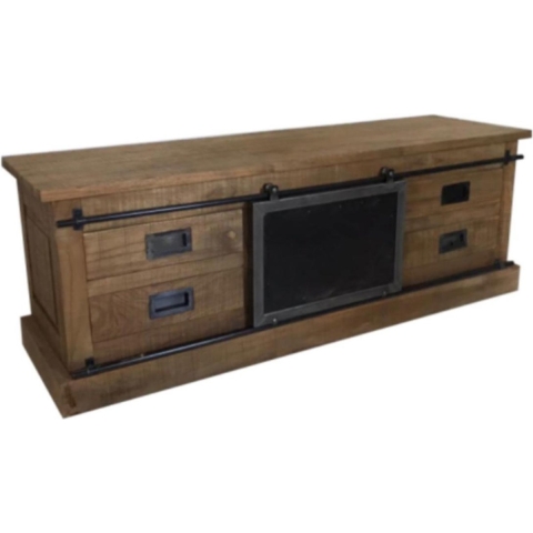 Fugees TV Kast - Teakhout - Matzwart Staal - 155x45x55