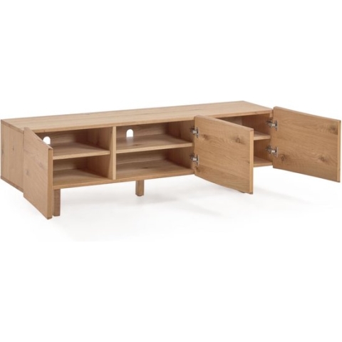 Kave Home - Rasha 4-deurs TV-meubel in eikenfineer met natuurlijke afwerking, 160 x 45 cm