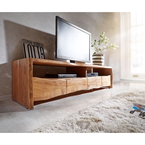 Televisietafel Live-Edge acacia natuur 190 cm 4 schuifladen boomrand Lowboard