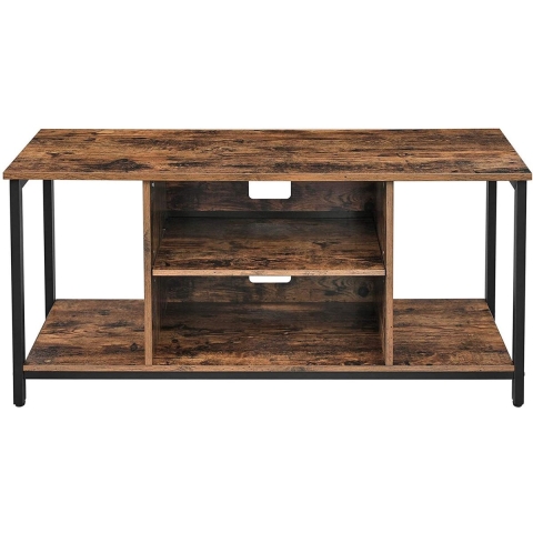 TV-Kast met 4 Open Vakken - Zwart/ Rustiek Bruin