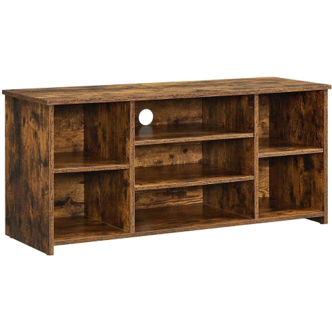 Nancy's Baldwin TV-Meubel - TV Kast - 7 Open Vakken - Opbergruimte - Kabelgat - Verstelbare Planken - Tot 43 Inch - Vintage - Industrieel - Bruin - Bewerkt Hout - 110 x 40 x 50 cm