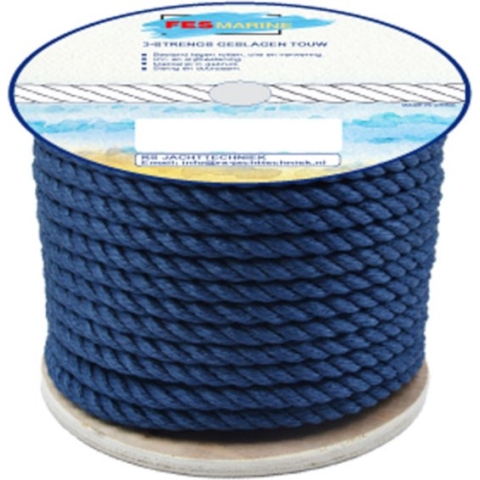 FES Marine Landvast Touw -  3-strengs geslagen polypropyleen per rol - 91 meter Navy - Donkerblauw - Ø18mm