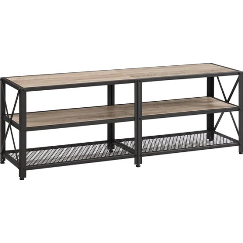 Nancy's Hawkshaw TV Meubel - TV Kast - Lowboard - Opbergruimte - Open Vakken - Tot 60/70 Inch - Staal - Bewerkt Hout - Natuurlijk - Grijs - 140/60 x 39,2 x 50 cm