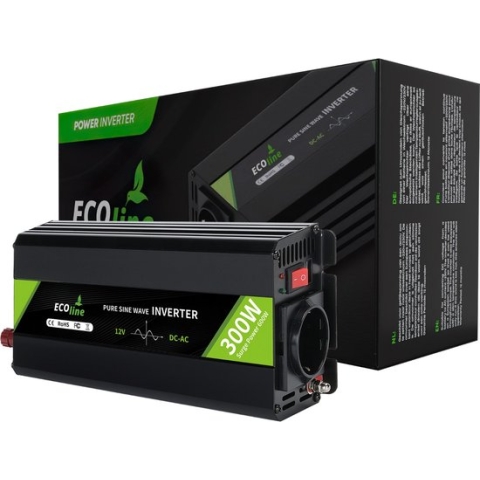EcoLine - Omvormer 12V Naar 220V / 230V - 300w Vermogen - Zuivere sinus - Spanningomvormer