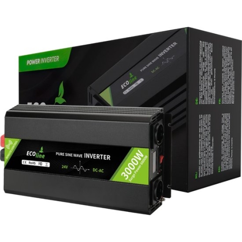 EcoLine - Omvormer 24V Naar 220V/230V - 3000w Vermogen - Zuivere sinus - Spanningomvormer - Remote Controlled
