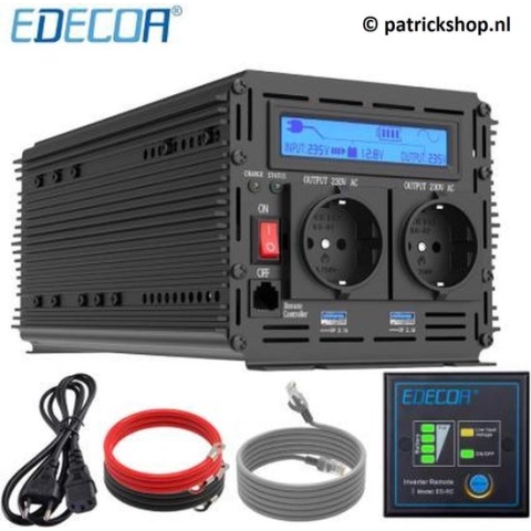 Edecoa 12V-230V UPS/Accu lader/Omschakelsysteem Zuivere Sinus Omvormer - 2500W/5000W + controller