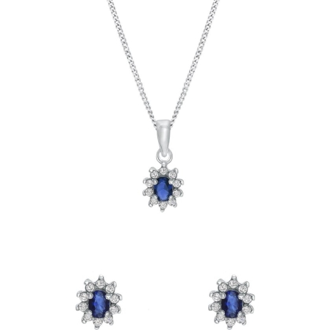 Lucardi Dames Zilveren set met sapphire zirkonia - Cadeau Set - 925 Zilver - Zilverkleurig