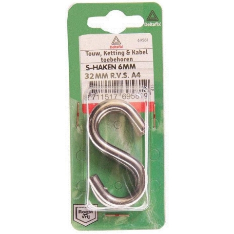 Deltafix s-haak r.v.s. a4 32 mm x 4 mm 4 st.