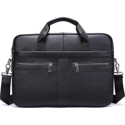 Laptoptas 15 6 inch Schoudertas Aktetas Leren Tas Leder Zwart - Urban U®