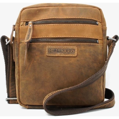 Hillburry Buffel lederen schoudertas / crossbodytas - vintage leer - Bruin / Hunter / Cognac