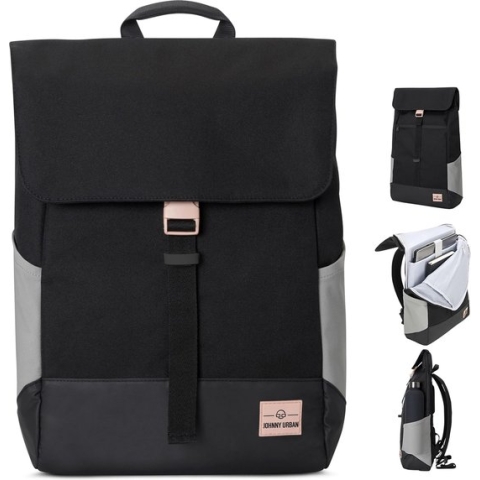 Rugzak voor dames en heren - Mika - moderne laptop dagrugzak voor school, universiteit, fiets - 14L - stijlvolle rugzak - waterafstotend, zwart/roze, One-size