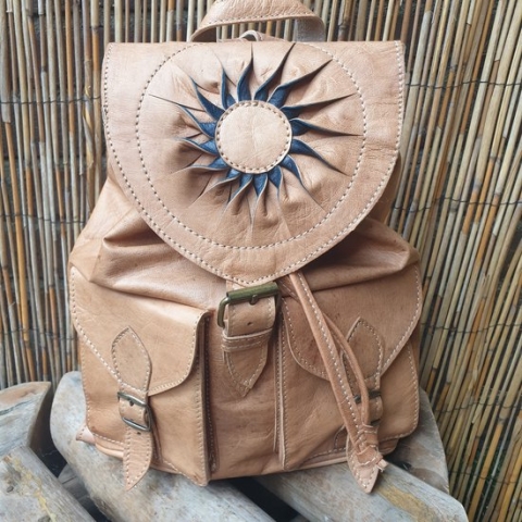 Lindian style - Backpack - ""SUN"" - rugtas - Leder/leer - Ibiza style - festival tas