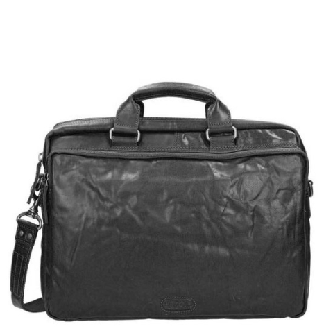 Spikes & Sparrow Leren Laptoptas 16.4 inch 3-Vaks Bronco Zwart