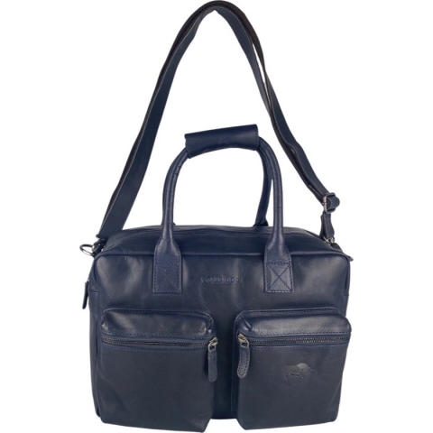 Schoudertas - Donkerblauw - Laptoptas - Cowboybag - Grote Tas - Werktas - Schooltas - Handtas - Leer