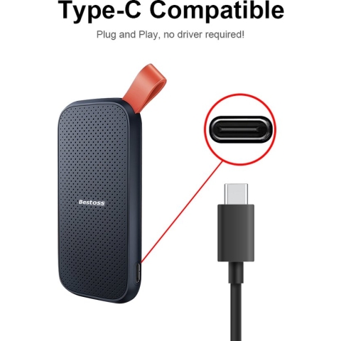 Bestoss® Portable SSD - 1TB - USB Type-A + Adapter iPhone, USB-C - 500Mb/sec