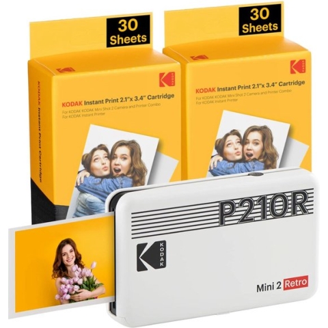 Kodak - Mini 2 Retro 2-in-1 Photo Printer White + 60 Sheets Bundle