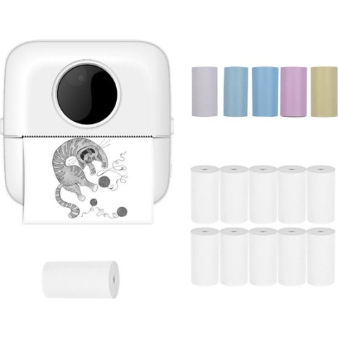 DAKANNA® - Mini Printer - Pocket Printer Reizen- Mobiele Fotoprinter USB Oplader - Fotoprinter voor Smartphone - Cadeau - Kinderen & Volwassenen - Wit - Draadloos