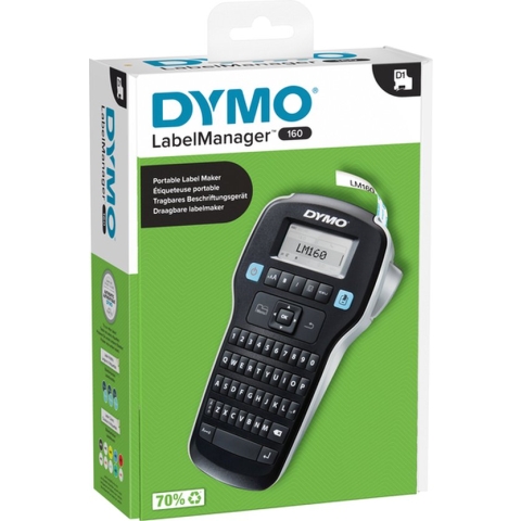 DYMO LabelManager 160-labelmaker | Draagbare labelprinter met QWERTZ-toetsenbord | Inclusief zwart-wit D1-labeltape (12 mm) | Voor thuis en op kantoor