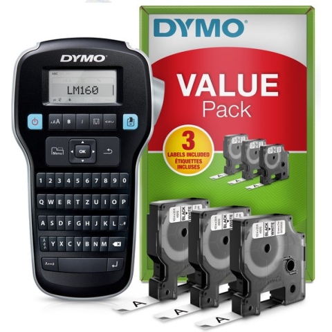 DYMO LabelManager 160 Labelprinter startpakket | Handheld Labelprinter | met 3 rollen D1 etiketten QWERTZ-toetsenbord | Ideaal voor kantoor of thuis