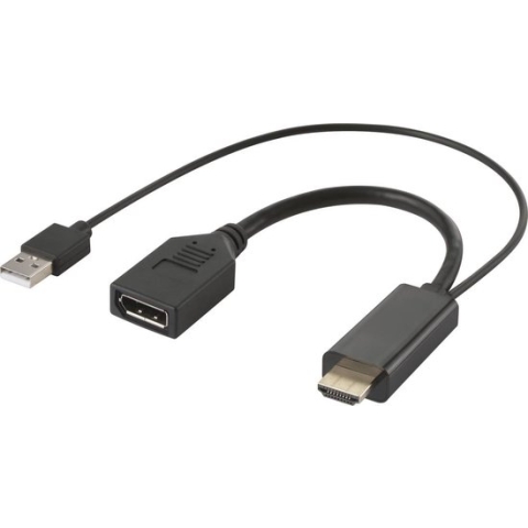 Renkforce RF-4777274 HDMI / DisplayPort Adapter [1x HDMI-stekker, USB-A 2.0 stekker - 1x DisplayPort bus] Zwart Ultra H