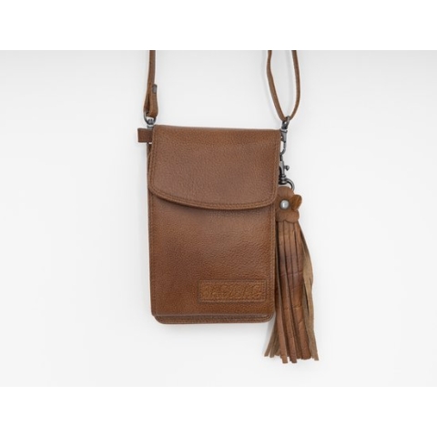 Leren telefoontasje / portemonnee / heuptasje, cognac - Bag2Bag Yuka