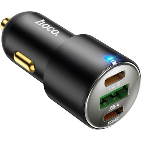 Hoco 3A USB/USB-C Auto Snellader 45W met PD en QC 3.0 Zwart