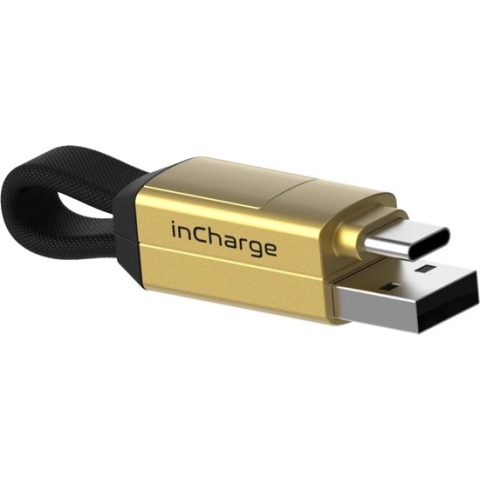inCharge 6 Korte oplaadkabel  voor o.a. iPhone Lightning kabel usb c - 6 in één all you need - Kabel voor iPhone, Samsung, Huawei - Goud