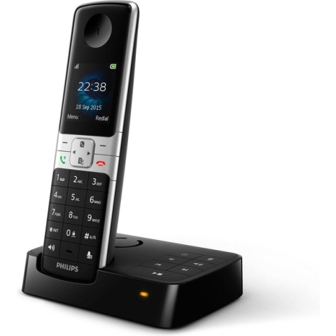 Philips D6351B Draadloze Telefoon met Antwoordapparaat - 1,8" Display - Telefoonboek tot 100 Namen - Nummerherkenning en -Blokkering - Plug & Play - Zwart