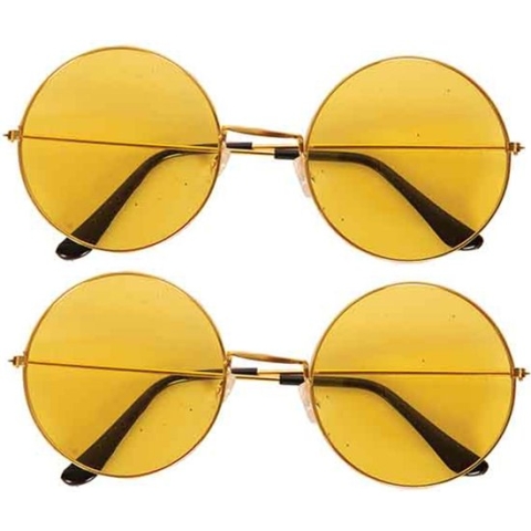 Faram Party - Zonnebril - 2x stuks - Hippie Flower Power Sixties - ronde glazen - geel