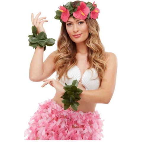 Smiffys Kostuum Accessoire Set Hawaiian Luau Tiki Groen/Roze