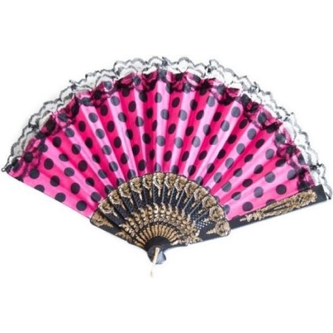 Spaanse flamenco waaier bij Spaanse jurk roze zwart kant