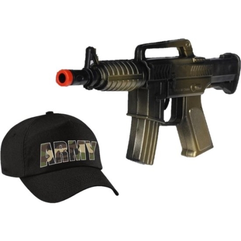 2-Delig speelgoed verkleedaccessoires set leger/soldaten voor kinderen - Bestaande uit machinegeweer en army pet