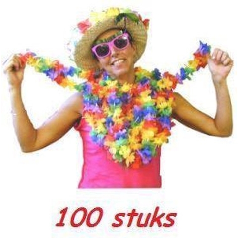 Vrolijk gekleurde Hawaii kransen 100 stuks / Hawai tropical krans festival thema feest