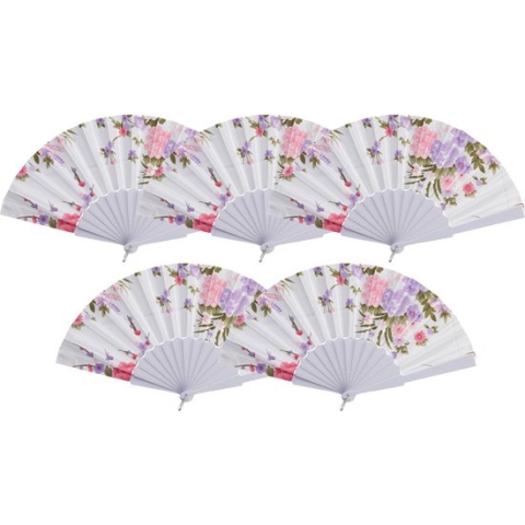 Cepewa Handwaaier/spaanse waaier Flowers - 5x - wit - 30 cm - Verkoeling zomer